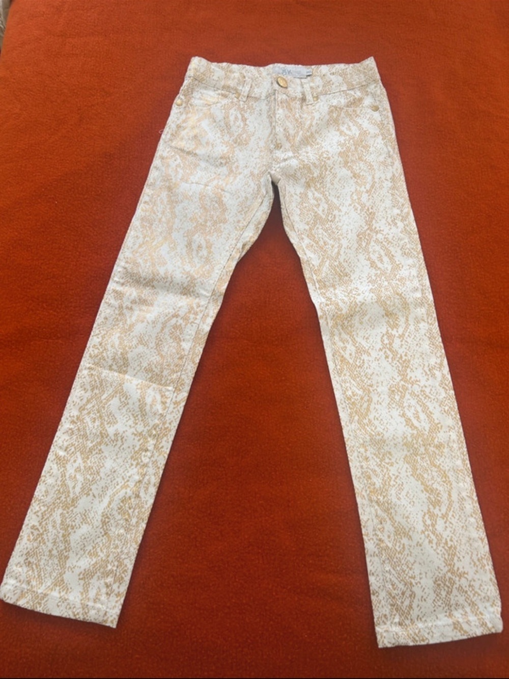Girls' Slim Fit Snake-Print Jeans - Cream & Tan